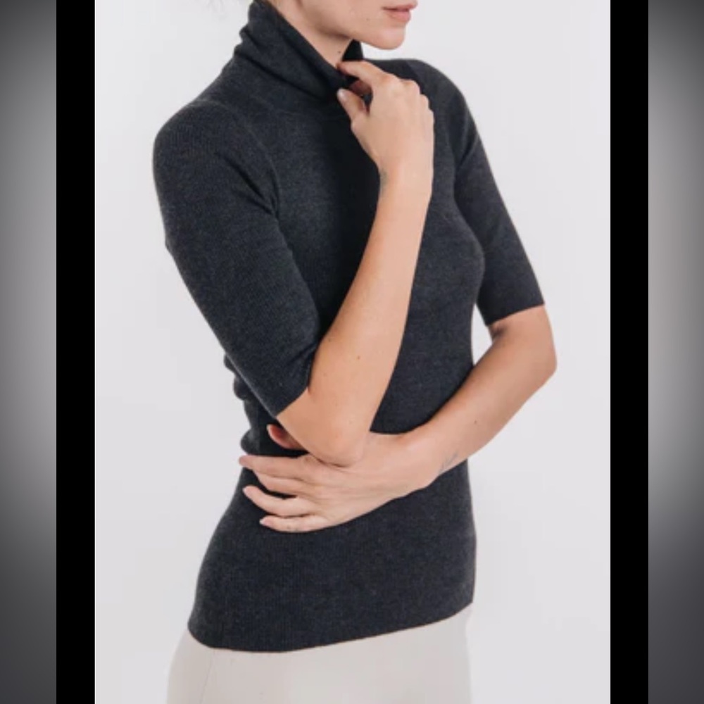 Miss V Turtle Neck Dark Gray Short Sleeve Top
